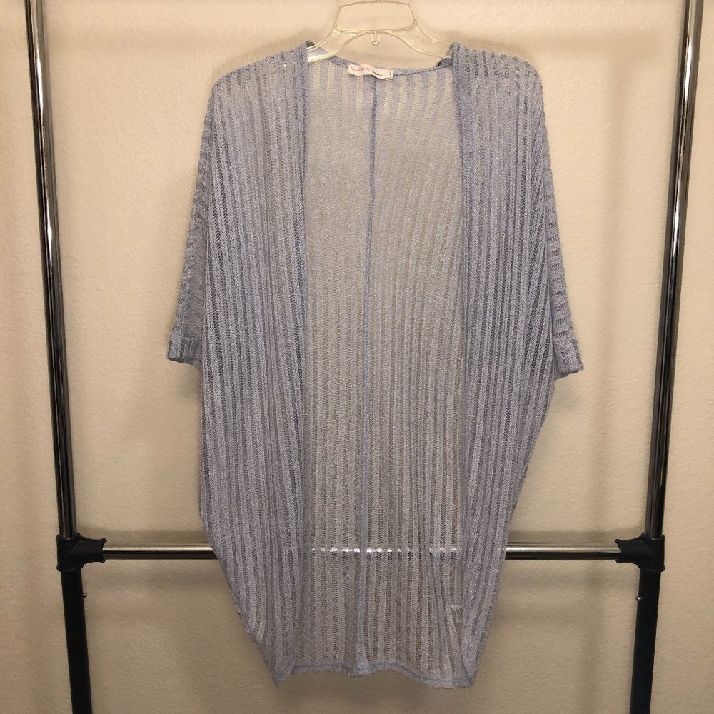 Sky-blue Mid-Sleeve Knit Cardigan Small